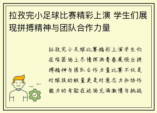 拉孜完小足球比赛精彩上演 学生们展现拼搏精神与团队合作力量