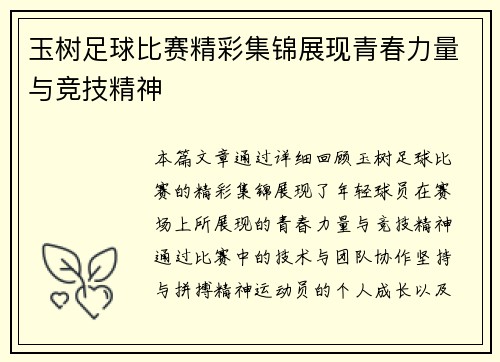 玉树足球比赛精彩集锦展现青春力量与竞技精神