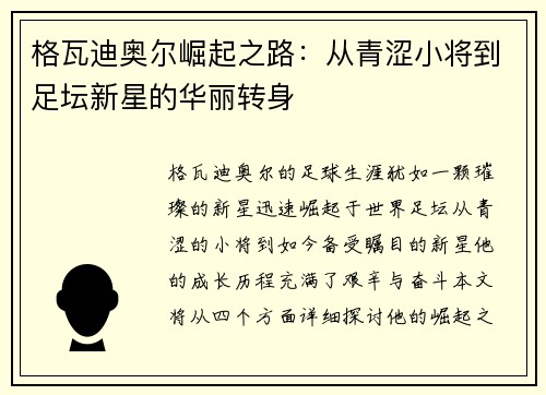 格瓦迪奥尔崛起之路：从青涩小将到足坛新星的华丽转身