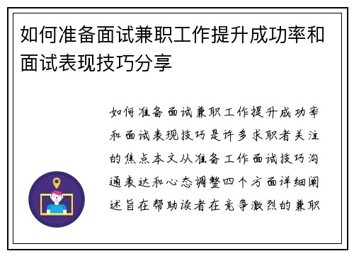 如何准备面试兼职工作提升成功率和面试表现技巧分享